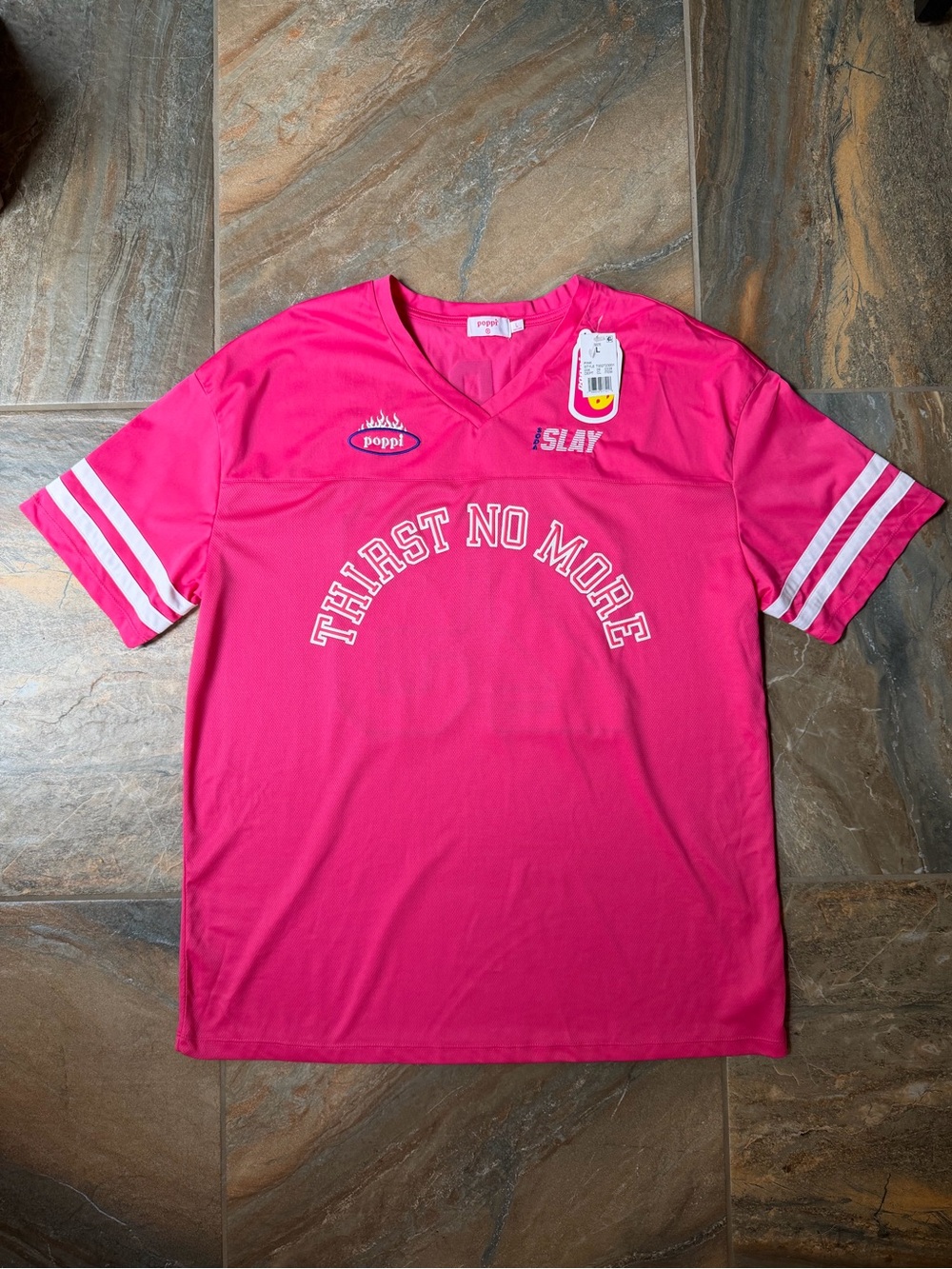 NWT Poppi Prebiotic Soda Jersey Hot Pink Thirst No More Slay Mesh Large L